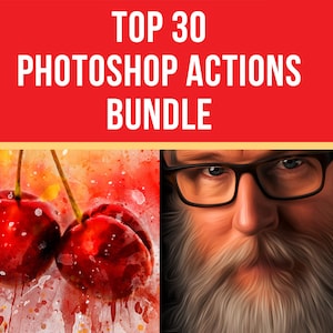 Las 30 mejores acciones de Photoshop (paquete), acciones de fotografía, acciones de acuarela, ajustes preestablecidos y efectos pictóricos.
