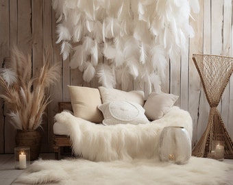 Fondos digitales blancos estilo boho Fondos digitales para maternidad Fondos de estudio Superposición de fondo para fotografía Fondo boho Fondos florales