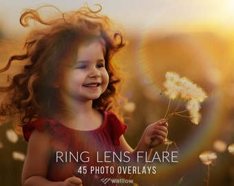 Ring Lens Flare Overlays, Rainbow Lens Flare, Photoshop Overlay, sun ring, sun light, radial flare, golden ring of light, sunlight overlay