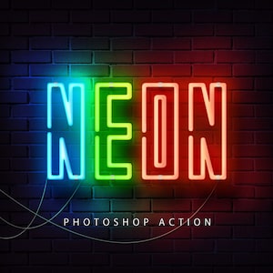 Neonlicht-Effekt Photoshop-Aktion | Heller Neon-Fotofilter | Realistisch Neon | Weihnachten Leuchtreklame Effekt | Personalisierte Leuchtreklame