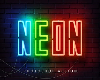 Neon Photoshop Action, Neon Light Photo Effects, Photoshop Filter | Christmas Neon Sign Effect | Custom Neon Sign | Instant Download
