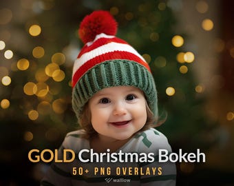 Gold Christmas Bokeh Lights Overlay, Sparkle Bokeh, Wedding & Portrait Photoshop Overlays, Holiday Lights, Transparent PNG Digital Download
