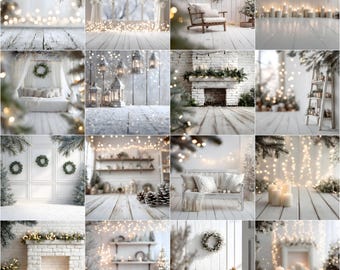 White Christmas Studio Digital Backdrops | Holiday Christmastime Photography Backgrounds, Christmas bokeh backdrop for family portraits