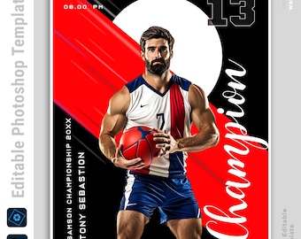Sportposter Photoshop PSD-sjabloon | Aangepaste teamposter en seniorenavondbanner, spelerskaart, Memory Mate, gameday-poster, sportfotografie
