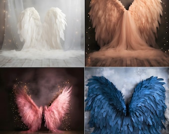Fondos de fotografía digital con alas de ángel / Fondos de fotos digitales para sesiones de maternidad, baby shower y bodas / Fondo de fotos de estudio