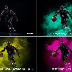 Colored Smoke Photo Overlays, Color smoke Transparent PNG Photoshop overlay set for Sports Photography (Digital Download)
