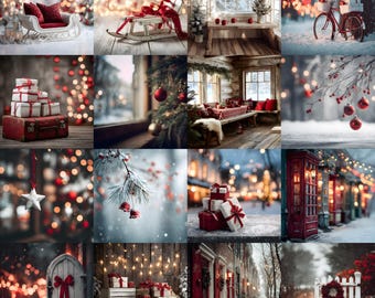 Holiday Christmas Digital Backdrops, Christmastime Digital Photography Blurred Backdrop, Christmas Cozy Winter Studio Photo Backgrounds