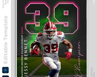 Aangepaste sport Photoshop-sjabloon | Bewerkbaar PSD-bestand voor senioren: spandoeken, spelerskaart, Memory Mate, teamposters | Sportachtergrond