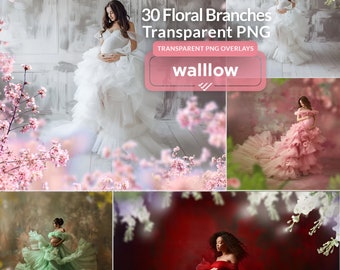 Floral Branch Backdrop Overlays | Maternity Flower Branch Photoshop flower Overlay | Flowering Branches, Blurred Blooming spring overlay