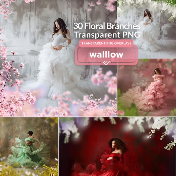 Floral Branch Backdrop Overlays Maternity Flower Branch overlays Photoshop flower Overlay Flowering Branches Blurred Blooming spring overlay