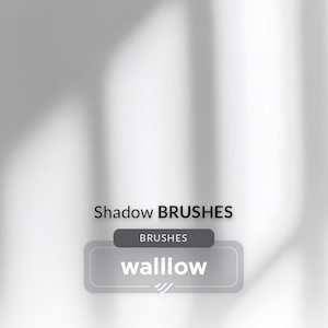 Może przedstawiać: Białe tło z nakładką cienia. Tekst "Shadow BRUSHES" jest w kolorze czarnym. Pod tekstem znajduje się szary prostokąt z tekstem "BRUSHES" w kolorze białym. Pod prostokątem znajduje się większy szary prostokąt z tekstem "wallow" w kolorze białym.