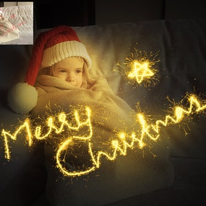 Christmas Sparklers Text Photoshop actions, Animated Sparkler Photoshop Action, custom text and shapes Magical Sparkling Photo Effect