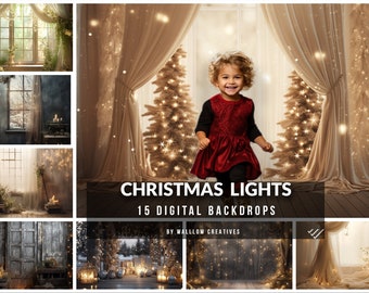 Christmas Bokeh lights digital backdrop for photography, Christmas string lights fairy lights patio light backgrounds, Photo backdrops