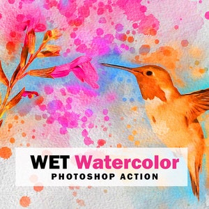 ウェット水彩画 Photoshop アクション、高品質の水彩画効果を簡単に作成、即時デジタルダウンロード