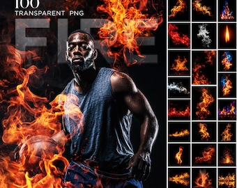 100 superposiciones de fuego PNG y JPEG / Efecto de llamas transparentes / Clipart de fuego para Photoshop / Paquete de superposiciones de fuego digitales para creativos