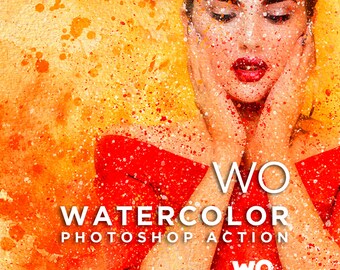 Wo Akvarell Photoshop Action | Realistisk akvarell Splatter-effekt Photoshop Actions | Direkt digital nedladdning