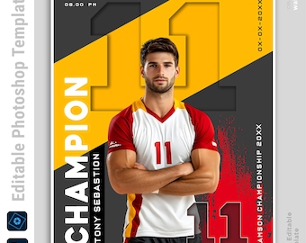 Aangepaste sportposter Photoshop-sjabloon | SeniorNight spandoeken, spelerskaart, Memory Mate, aangepaste teamposters | Digitale achtergrond | PSD-bestand