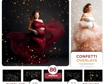86 Confetti Overlays & Brushes Bundle, Realistic Glitter dust photoshop overlays Digital Glitter overlay Sparkle Overlays Gold dust confetti