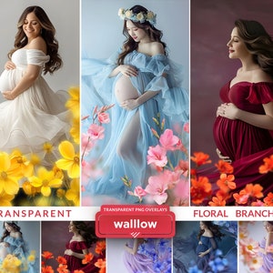 Floral Branch Backdrop Overlays Maternity Flower Branch overlay Photoshop flower Overlay Flowering Branches Blurred Blooming spring overlay