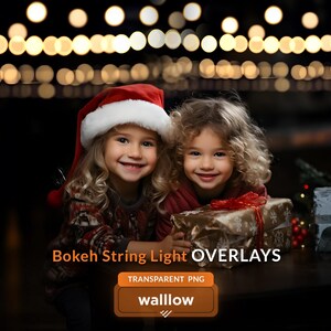 Bokeh String Light Overlays, Twinkle Fairy Lights Overlays, Bokeh Christmas light photo overlay, Photoshop overlays, Transparent PNG