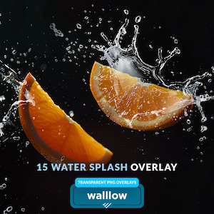 Photoshop Overlays, Water Splash PNG transparent Photo Overlay set, water splash clipart, Wave Texture Effect, product photography props