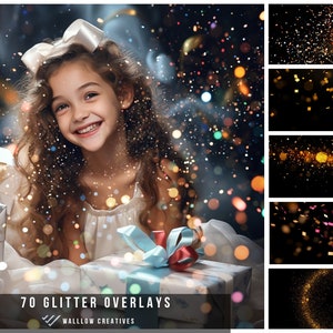 Glitter overlays PNG, Gold Glitter Bokeh Photoshop overlays, Glitter bokeh dust overlays, Colored Sparkles Sequins, Confetti overlays