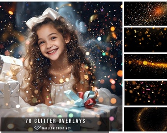 Glitter overlays PNG, Gold Glitter Bokeh Photoshop overlays, Glitter bokeh dust overlays, Colored Sparkles Sequins, Confetti overlays