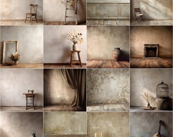 111 Old Master Beige Studio Digital Backdrops Overlays, Vintage Fine Art Texture Backgrounds for Maternity, Wedding & Portrait Photography