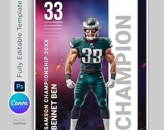 Custom Sports Poster Template, Photoshop & Canva Editable Football Poster | SeniorNight Banners, Player Card, Memory Mate | Digital download