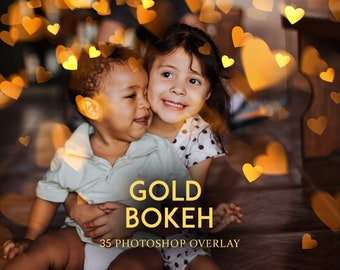 Gold Bokeh Photoshop Overlays , Golden heart bokeh Overlays, Golden Star Light Photo Effects Photography filter, Love Wedding Photo Overlays