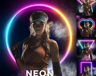 60 Neon Light Sports Backdrops with Smoke & Fog, Electric Stadium Neon Sport Photography Backgrounds, Custom Gameday and Senior Night Banner