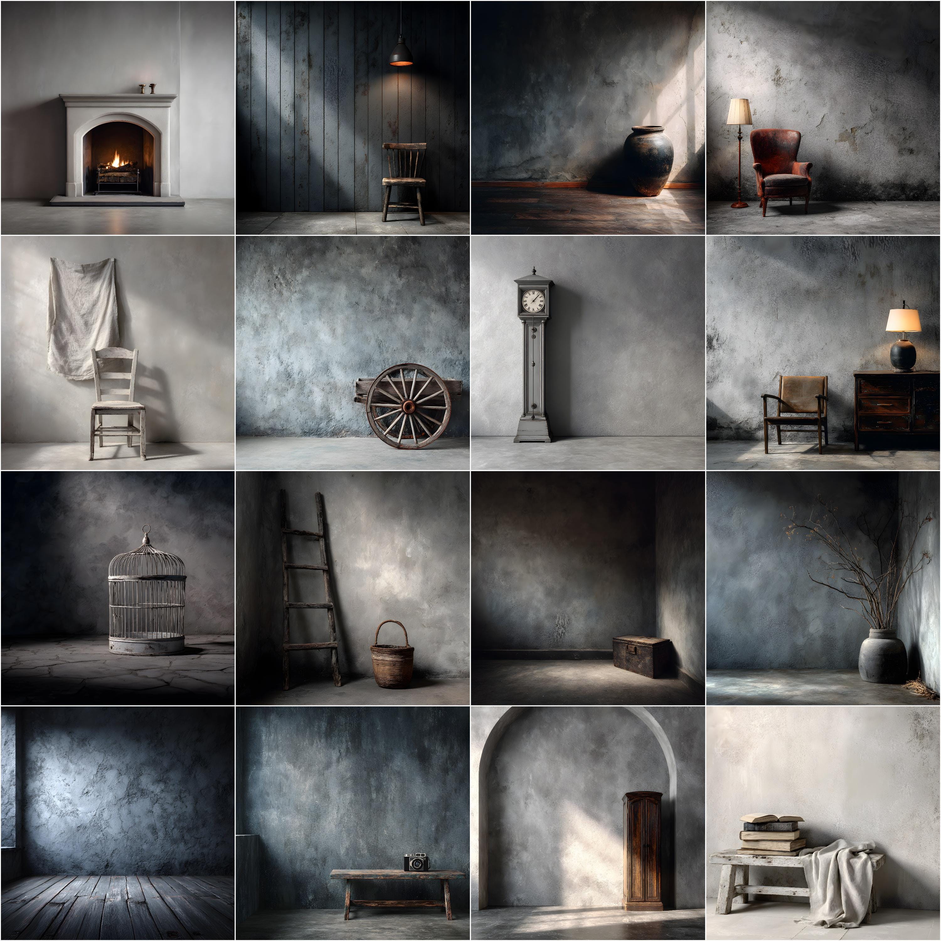 90 Old Master Studio Backgrounds, Grey Digital Backdrops Overlays for Maternity Wedding Photography Fine Arts Texture Photoshop Background