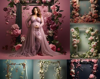 Fondos digitales para maternidad con marcos florales, fondos florales para fotos de boda, fondos para estudio, texturas de bellas artes, superposiciones de texturas.