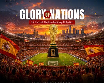 32 Soccer Stadium Digital Backdrops, World Cup Football Championship Backgrounds, Country Flag Fan Crowd Trophy Composite JPG Overlays