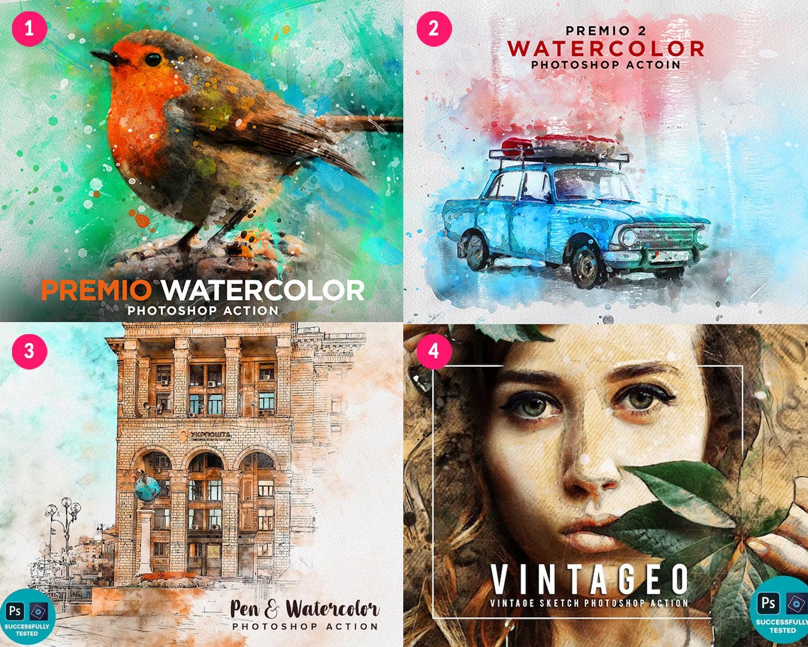 Watercolor Photoshop Action Bundle, Photoshop Watercolor Effect ...