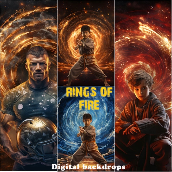 Ring of Fire Digital backdrop, Dr Strange Fire circle superhero fire color sports digital photography background, Sports template and poster