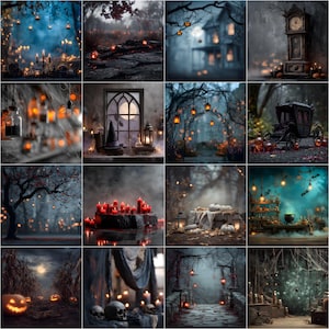 100 digitale Halloween-achtergrondsets | Griezelig spookbos kerkhof gotische enge achtergronden voor fotobewerking | Digitale download