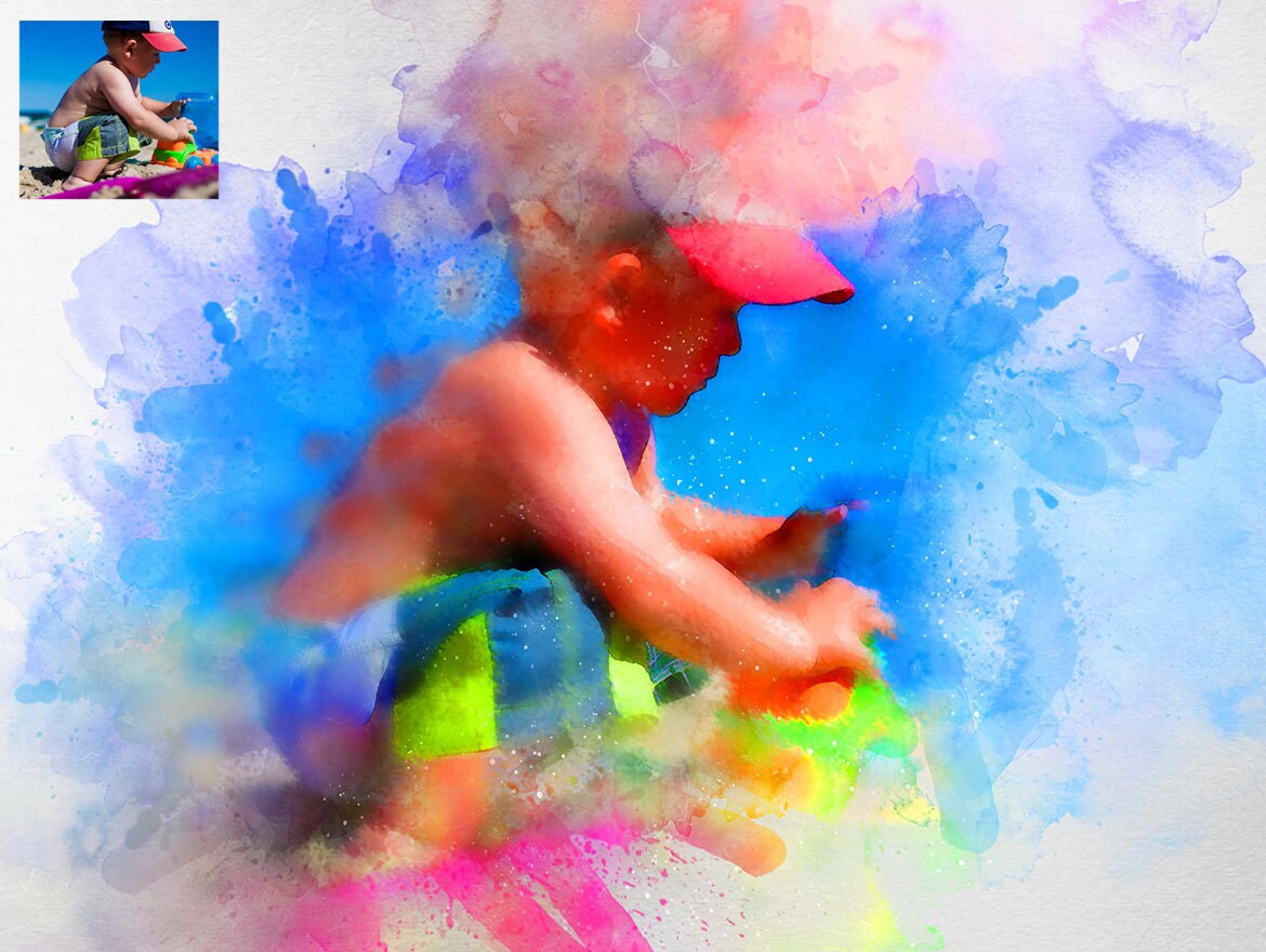 Realistic Watercolor Painting Photoshop Action | Digital Download ...