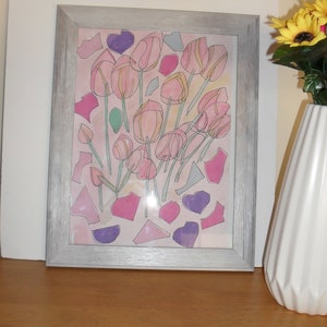 Artpaperdesignsmarie, Anniversario, San Valentino, riscaldamento della casa, arte della parete, arte dello studio, regali, decorazione della casa, Tulipani, fiori, cuori