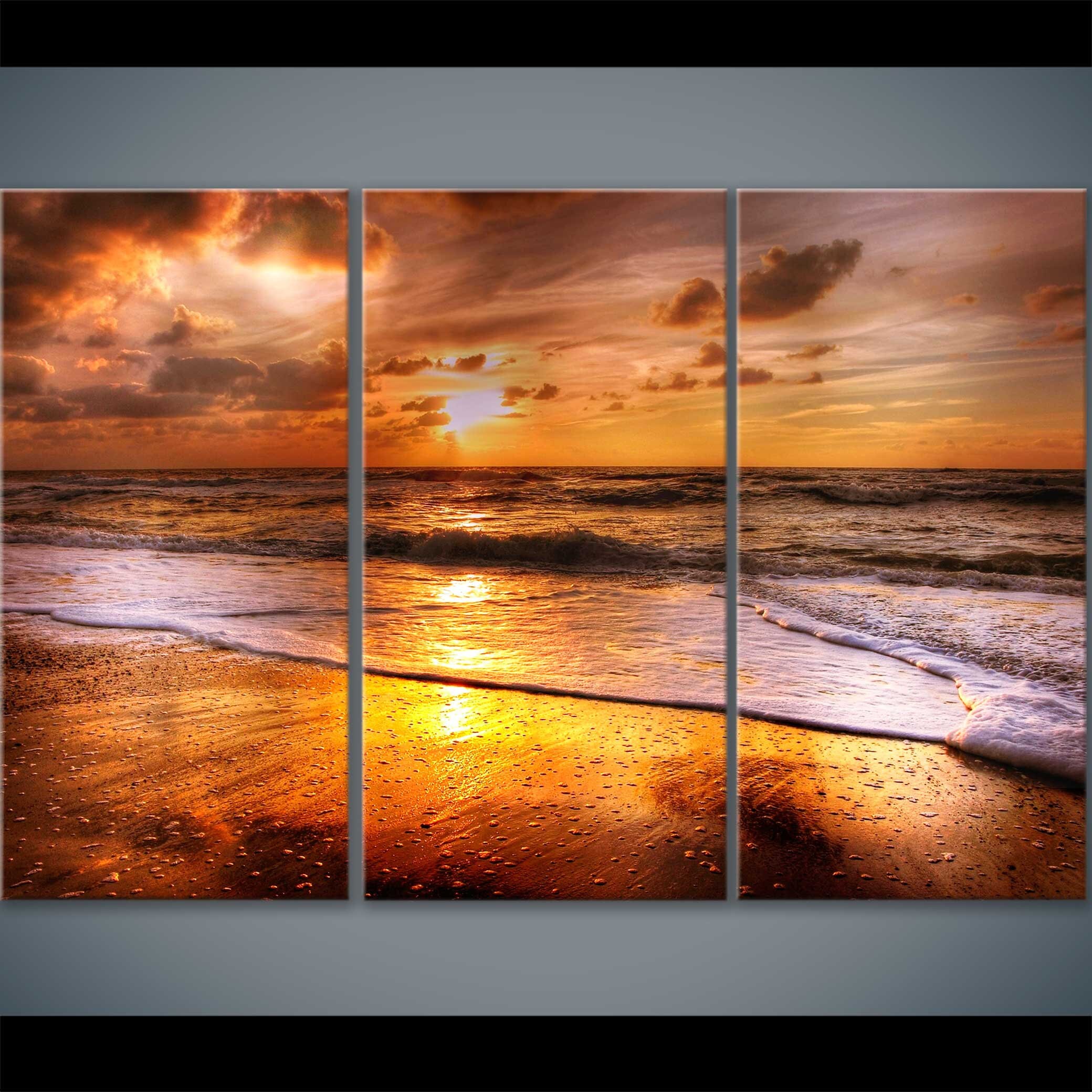 Set of 3 SUNSET PAINTING Golden Seashore Canvas Wall Art Decor Etsy