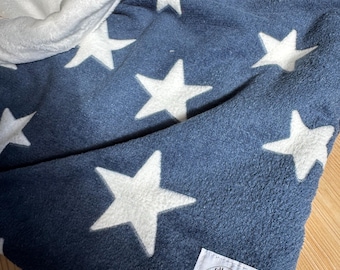 Fleece Pet Snuggle Sack Sleeping Bag: Navy Cream Star Print Dog Cat Blanket