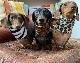 Silly Sausage Animal Print Fleece Dog Snood Handmade Leopard Zebra Beige Brown Black White