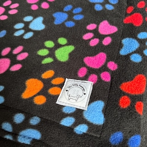 Pawprints Paws Silly Sausage Polar Fleece  Blanket Dogs Cats Pets Black Rainbow Multi Coloured