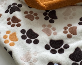 Beige Mustard Brown Pawprint Fleece Snuggle Sacks Sleep Bag Blanket Pets Dogs and Cats