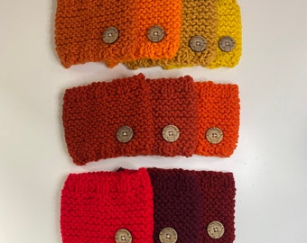 Silly Sausage Knitted Dog Snood Orange, Yellows and Reds Collection Wool Button Handmade