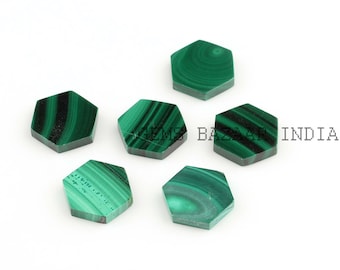 Natürlicher Malachit Hexagon Edelstein: Flacher Schmuckstein (5 Stück)