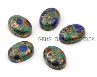 Azurite Copper Oval Calibrated Smooth Cabochons Gemstone - Loose Beads For Jewelry Making, Best Quality Stone 10x14mm-13x18mm 5 Pcs Set