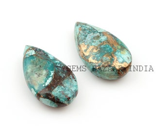 Chrysocolla Copper Long Pear Smooth Briolette Gemstone, Calibrated Loose Beads Stone For Matching Jewelry Earring Pendant 11x20mm 2 Pcs Set