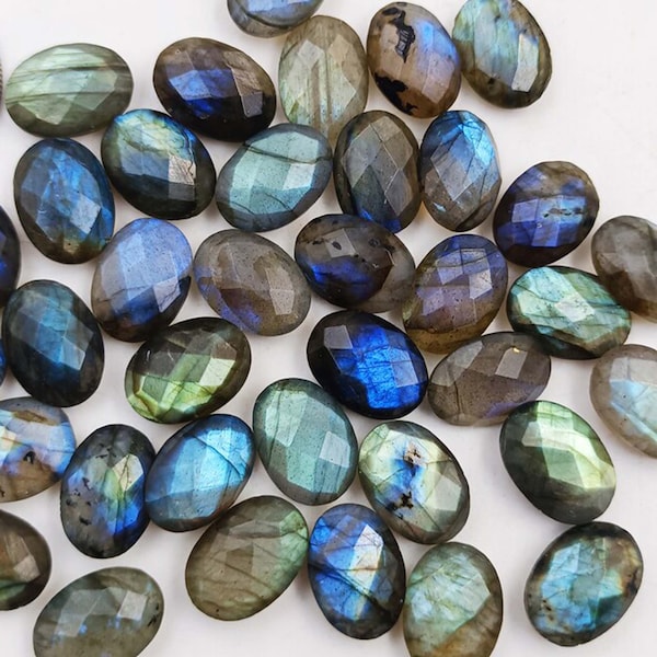 5 Pcs Natural Blue Flashy Labradorite, 12x16mm Ovale Briolette Cut, Calibrated Facettée, Pierre Semi Précieuse Loose, Pour Bijoux, Lot En Gros