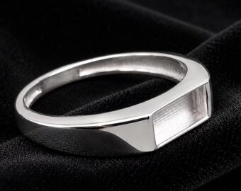 925 Sterling Silver 4x8mm Rectangle Blank Bezel Ring Setting, DIY Resin Ring Base, Keepsake Ashes Breastmilk Jewelry Making